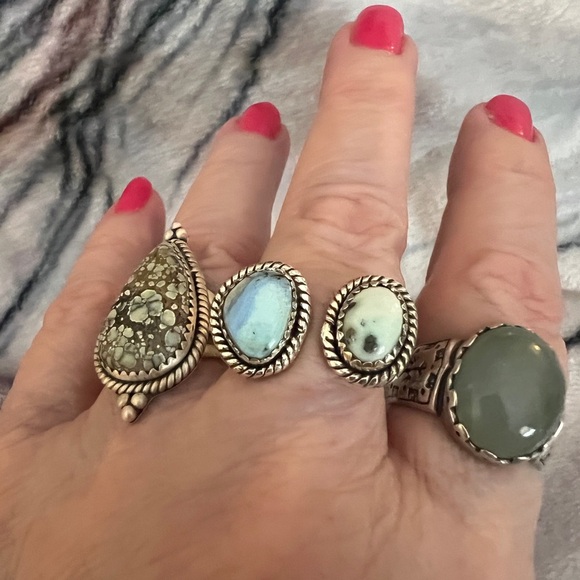 ❤️ Golden Hills Turquoise Palomino Variscite 925 By-Pass Ring Adj 7 Navajo - Picture 3 of 12